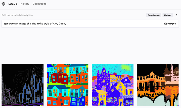 DALL-E image of a city in the style of Amy Casey